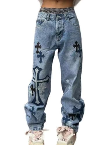 Onsoyours Herren Baggy Jeans Y2K Streetwear Skateboard Jeanshosen Vintage Jungen Jeans Hip Hop Style Breite Hosen E2 Blau S von Onsoyours