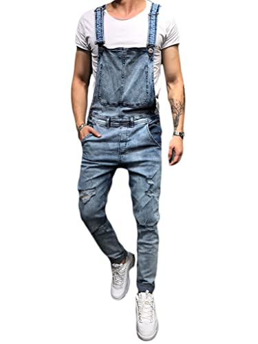 Onsoyours Herren Denim Latzhose Overalls Herren Jeans Latzanzug Loose Fit Cargo Workwear Strampler Overalls Retro Denim Bib Skinny Fit Streetwear Dungarees C Blau XXL von Onsoyours