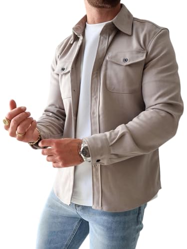 Onsoyours Herren Hemd Langarm Freizeithemd Männer Jacke Regular Fit Button Up Hemdjacke Mit Klappentasche Leichte Winterjacke Übergangsjacke Steppjacke Freizeitjacke A Aprikose L von Onsoyours