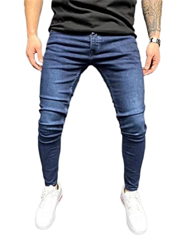 Onsoyours Herren Jeans Hose Slim Fit Denim Lange Destroyed Jeanshose für Männer Hip Hop Hose Coole Jungen Casual Stretch Freizeithose Schwarze Cargo Chino Hose B Dunkelblau M von Onsoyours