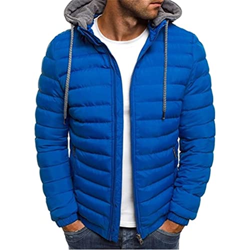 Onsoyours Herren Übergangsjacke Daunenjacke Leichte Steppjacke Einfarbig Tunnelzug Kapuzenjacke Funktionelle Jacke Outdoor Warmer Freizeitjacke Softshell Mantel B Blau XL von Onsoyours