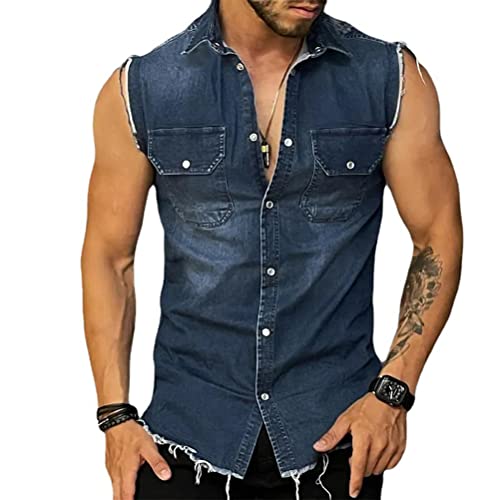 Onsoyours Herren Weste Denim Vest Ärmellose Jeans-Weste für Männer für Freizeit Denim Weste Top Motorradweste Wandern Weste Slim-Fit A Blau XXL von Onsoyours