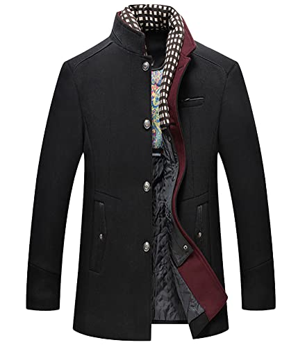 Onsoyours Herren Wintermantel Wolle Winter Kurzmantel Mittellang Wollmantel Abnehmbare Doppelkragen Kurz Winterjacke für Business Freizeit Freien Slim Fit Jacke C Schwarz XL von Onsoyours