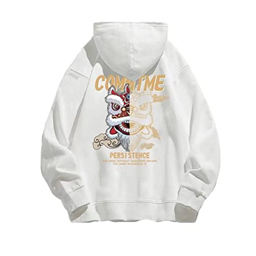 Onsoyours Hoodie Unisex Kapuzenpullover Herren Techwear Pullover mit Kapuzen Paar Sweatshirt Damen Hip Hop Streetwear Chinesischer Stil Animes Vintage D Weiß XL von Onsoyours