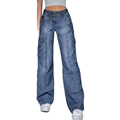 Onsoyours Jeans Damen Y2K Baggy Hose Low Waist Jeans Vintage Baggy Hip Hop Boyfriend Denim Harajuku Jeanshose Streetwear Casual Jeans Freizeithose Streetwear A Blau L von Onsoyours