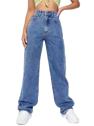 Onsoyours Jeans Damen Y2K Cargohose Baggy Denim Hosen Straight Leg Jeanshose Hip Hop Boyfriend Cargo Jeans Vintage Bedruckte Loose Pants 90er E-Girl Streetwear A Dunkelblau M von Onsoyours