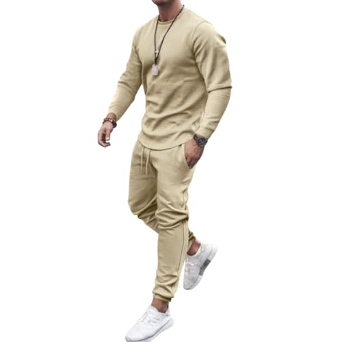 Onsoyours Jogginganzug Herren Haut Langarm + Hose Lang 2 Teiliges Sportanzug Outfit Freizeit Set Sport Workout Sets Gym Running Klassisch Pyjama Casual Anzug A Khaki M von Onsoyours