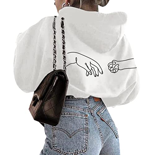 Onsoyours Kapuzenpullover Für Damen Herbst Winter Hoodie Promise Letter Print Sweatshirt Lose Casual Hip Hop Langarmshirt Pullover Mit Kordel Und Taschen Outerwear B Weiß XS von Onsoyours