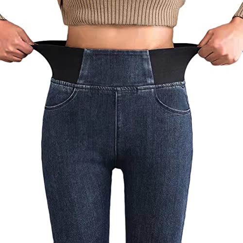 Onsoyours Leggings Damen Skinny Jeans High Waist Jogginghose Denim Stretch Hose mit Taschen Pants Fitnesshose Yogahose Streetwear A Dunkelblau XXL von Onsoyours