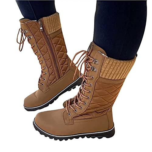 Onsoyours Overknee Stiefel Damen Warme Winterstiefel Mit Blockabsatz Langschaft Boots Flach Casual Cowboy Stiefel Reißverschluss Klassisch Westernstiefel Winterschuhe A Khaki 40 EU von Onsoyours