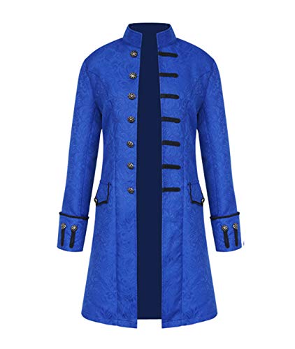 Onsoyours Oversized Herren Mantel Print Langarm Frack Stehkragen Mode Smoking Jacke Gothic Gehrock Uniform Kostüm Party Trenchcoat Windbreaker Steampunk Graben Outwear A Blau L von Onsoyours