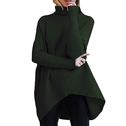 Onsoyours Pullover Damen Warm Asymmetrische Strickpullover lose Pullis Rollkragenpullover Solid Wrap Gestrickt Langarm Oberteil Rollkragen Outwear Armeegrün M von Onsoyours