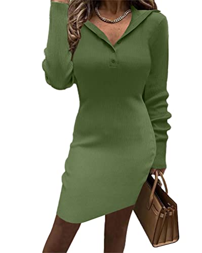 Onsoyours Pulloverkleid Damen Strickkleid Elegant Einfarbige Aushöhlen Schlanke Langarm Lässige Stricken Kleider Tunika Knielang Kleid Pullikleid Strickpullover Figurbetontes Kleid A Grün XL von Onsoyours