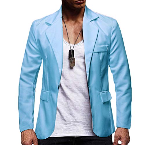 Onsoyours Sakko Herren Jackett Slim Fit Männer Mantel Hochzeit und Party Business Casual One Button Suit Blazer Lässige Blazer Mens Top Coat Outwear Blau XL von Onsoyours