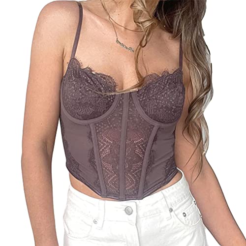 Onsoyours Sexy Spaghetti-trägern Bustiers Korsett Crop Tops Mesh Verstärktes Camisoles Sommer Frauen Wrap Rohr Tops Party Club G Violett M von Onsoyours