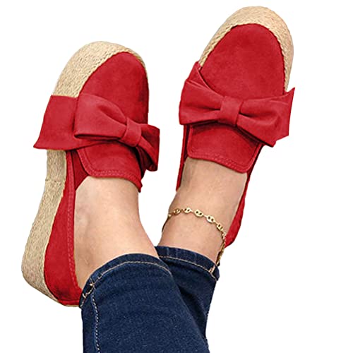 Onsoyours Slippers Espadrilles Damen Low Top Mädchen Plateau Segeltuch Bogen Bowknot Flache Schuhe Plattform Loafers Mokassins Sneakers Sommerschuhe Strandsandalen A Rot 40 EU von Onsoyours