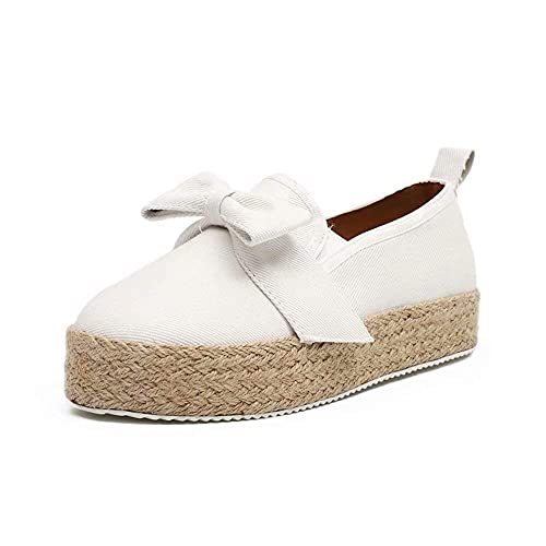 Onsoyours Slippers Espadrilles Damen Low Top Mädchen Plateau Segeltuch Bogen Bowknot Flache Schuhe Plattform Loafers Mokassins Sneakers Sommerschuhe Strandsandalen A Weiß 35 EU von Onsoyours