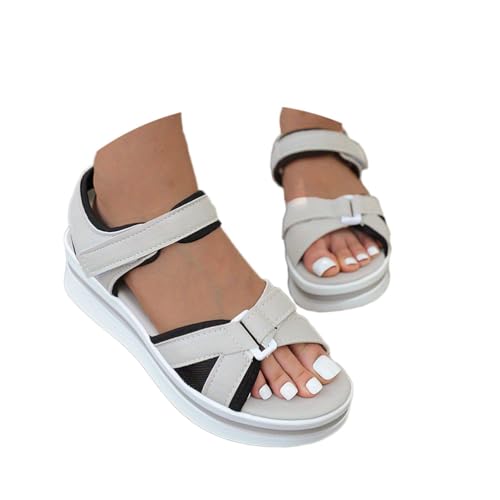 Onsoyours Sommer Slingback Sandalen Damen Sport Sandalen Plateau Lässige Peep Toe Sandaletten Bequeme Weiche Sohle Casual Sommerschuhe Mit Klettverschluss A Grau 43 EU von Onsoyours