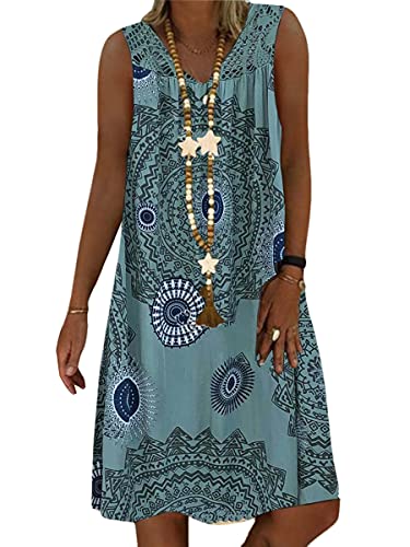 Onsoyours Sommerkleid Damen V-Ausschnitt Spitze Druck Strandkleid A-Linie Kleid Boho Knielang Kleider Ärmellos T-Shirt Kleid Longshirt Tanktops D Grün 48 Onsoyours Sommerkleid Damen V-Ausschnitt Spitze Druck Strandkleid A-Linie Kleid Boho Knielang Kleider Ärmellos T-Shirt Kleid Longshirt Tanktops D Grün 48 von Onsoyours