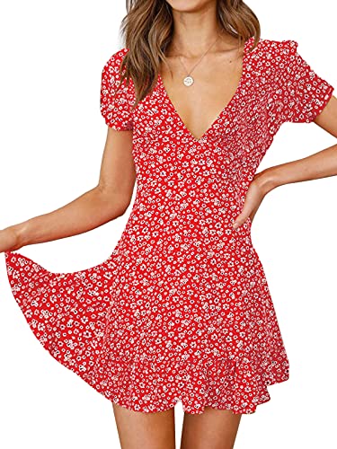 Onsoyours Sommerkleider Damen V-Ausschnitt Blusenkleid Minikleid Langarm Boho Blumendruck Knielanges Kleid A Rot XXL Onsoyours Sommerkleider Damen V-Ausschnitt Blusenkleid Minikleid Langarm Boho Blumendruck Knielanges Kleid A Rot XXL von Onsoyours