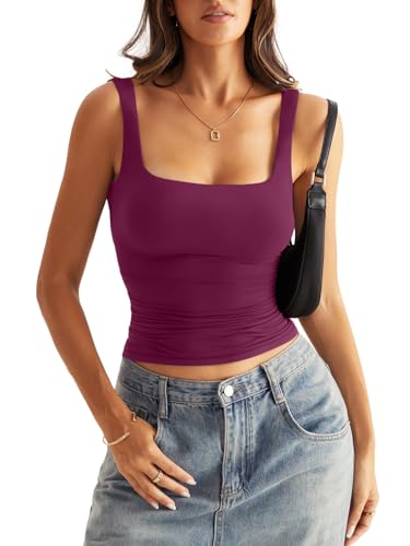 Onsoyours Tank Top Damen Y2K Backless Top Sommer Eckigem Ausschnitt Doppelt gefüttert Crop Top Sexy Oberteile Leicht Fitness Sport Tops A Violett M von Onsoyours