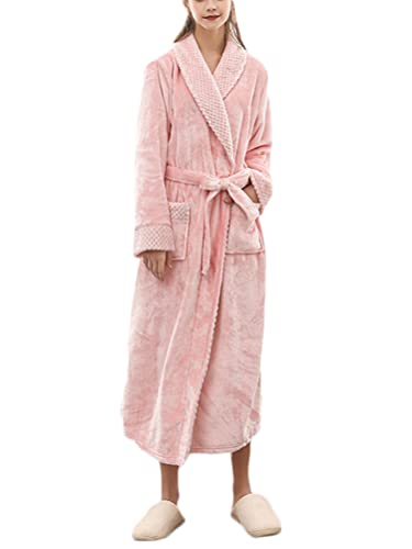 Onsoyours Unisex Herbst Winter Lange Bademantel Flanell Pyjama Herren Damen Flauschig Lang Premium Morgenmantel Nachtwäsche Verdickt Saunamantel Hausmantel B1-Rosa M von Onsoyours