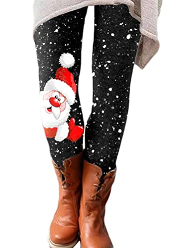 Onsoyours Weihnachts Leggings Damen Taille Thermo Leggings Weihnachtshose Herbst Winter mit Weihnachtlichem Rentier Freizeithose Elastisch Warme Leggings für Damen A1 3XL von Onsoyours