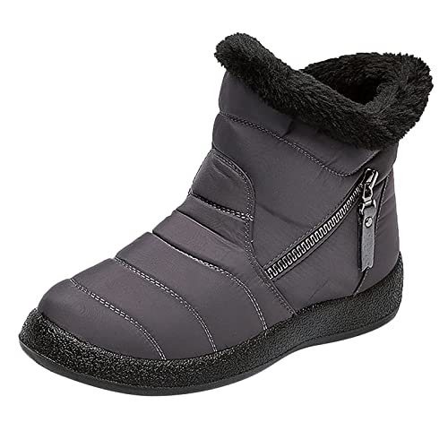 Onsoyours Winterstiefel Damen Warme Gefüttert Schneestiefel Wasserdicht Winterschuhe Rutschfeste Flache Bequem Kurze Stiefel Boots Winter Schlupfstiefel Walkingschuhe B Grau 38 EU von Onsoyours