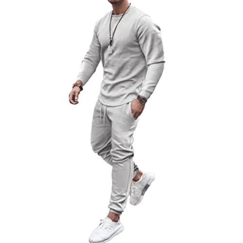 Onsoyours Zweiteiler Herren Langarm Trainingsanzug Männer 2-Teiliges Sportbekleidung T-Shirts + Lang Hose Herbst Winter Jogginganzug Sportanzug Fitnessanzug Freizeitanzüge A Grau L von Onsoyours