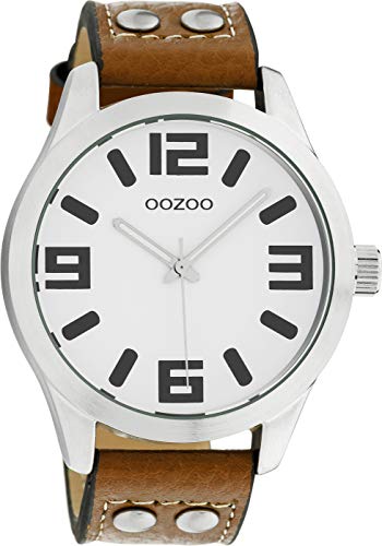 Oozoo Armbanduhr Basic Line mit Lederband 47 MM Weiß/Cognac C1051 von Oozoo