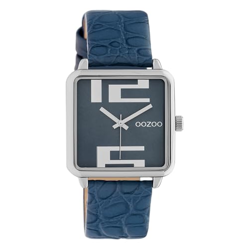 Oozoo Damenuhr Quadratisch mit Lederband 28 x 28 MM Silber/Blau C10366 von Oozoo