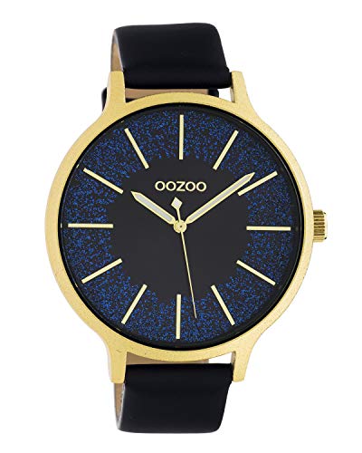 Oozoo Damenuhr mit Lederband 45 MM Goldfarben/Blau/Glitzer C10568 von Oozoo