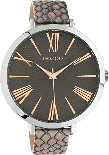 Oozoo Damenuhr mit Snake Look Lederband XXL 48 MM 48 MM Taupe/Pinkgrau C9172 von Oozoo