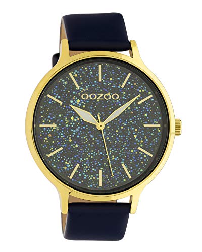 Oozoo Damenuhr mit Lederband Glitter Line 48 MM Goldfarben/Dunkelblau/Dunkelblau C10662 von Oozoo