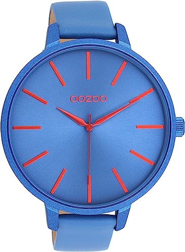 Oozoo Timepieces Damen Uhr in Blau - Armbanduhr Damen mit Lederarmband | Hochwertige Uhr für Frauen - Edle Analog Damenuhr in rund C11163 von Oozoo