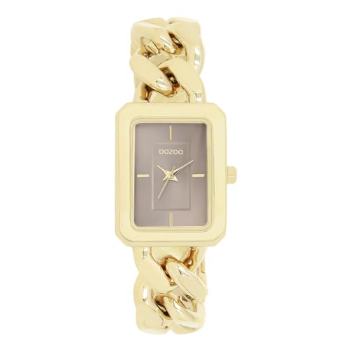 Oozoo - Timepieces Damen Uhr in Gold/Taupe | Armbanduhr Damen mit Metal Chunky Armband | Moderne Uhr für Frauen | Edle Analog Damenuhr in rechteckig C11353 (24x31mm Gehäuse) von Oozoo