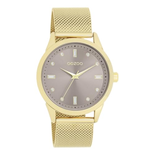 Oozoo - Timepieces Damen Uhr in Gold/Taupe | Armbanduhr Damen mit Metal mesh | Moderne Uhr für Frauen | Edle Analog Damenuhr in rund C11357 (40mm Gehäuse) von Oozoo