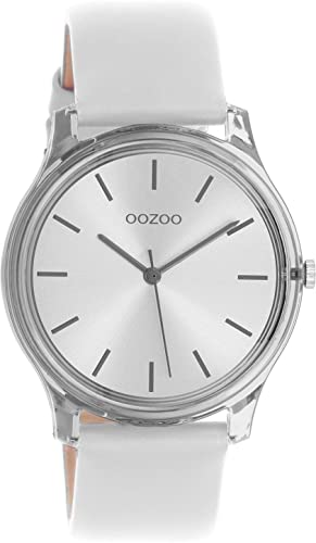 Oozoo Timepieces Damen Uhr in Hellgrau | Armbanduhr Damen mit Lederarmband | Hochwertige Uhr für Frauen| Edle Analog Damenuhr in rund C11137 von Oozoo