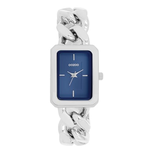 Oozoo - Timepieces Damen Uhr in Silver/Blue | Armbanduhr Damen mit Metal Chunky Armband | Moderne Uhr für Frauen | Edle Analog Damenuhr in rechteckig C11352 (24x31mm Gehäuse) von Oozoo