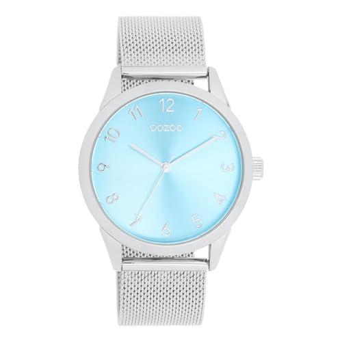 Oozoo - Timepieces Damen Uhr in Silver/Light Blue | Armbanduhr Damen mit Mesharmband | Moderne Uhr für Frauen | Edle Analog Damenuhr in rund C11321 (40mm Gehäuse) von Oozoo