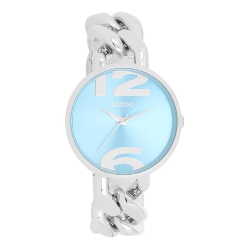 Oozoo - Timepieces Damen Uhr in Silver/Light Blue | Armbanduhr Damen mit Metal Chunky Armband | Moderne Uhr für Frauen | Edle Analog Damenuhr in rund C11350 (40mm Gehäuse) von Oozoo