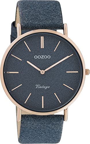 Oozoo Vintage Armbanduhr mit Glitzer Lederband 40 MM Rose/Dunkelblau/Dunkelblau C20163 von Oozoo