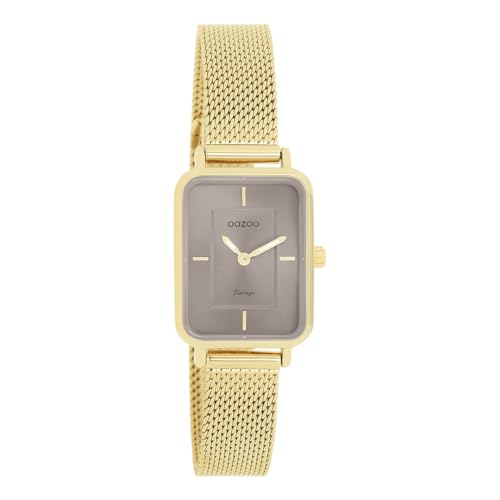 Oozoo Vintage Damen Uhr Gold/Taupe | Armbanduhr Damen mit Mesharmband | Moderne Uhr für Frauen | Edle Analog Damenuhr in rechteckig C20353 (24x28mm Gehäuse) von Oozoo