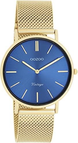 Oozoo Vintage Damen Uhr in Gold/Blau - Armbanduhr Damen mit 18mm Milanaise-Metallband - Analog Damenuhr in rund - C20291 von Oozoo