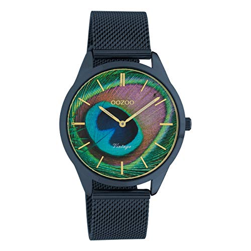 Oozoo Vintage Damenuhr Edelstahl Milanaiseband Pfau Peacock Zifferblatt 43 MM Dunkelblau C10252 von Oozoo