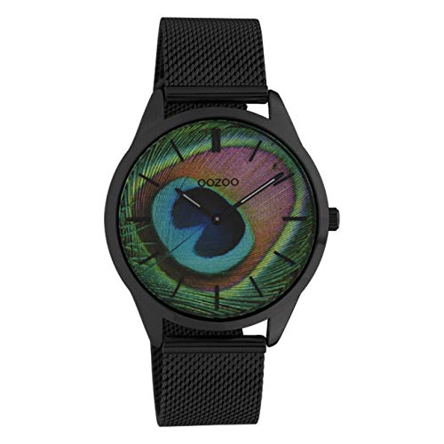 Oozoo Vintage Damenuhr Edelstahl Milanaiseband Pfau Peacock Zifferblatt 43 MM Schwarz C10253 von Oozoo