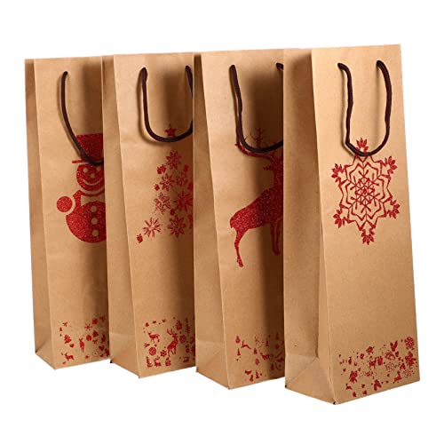 Operitacx 4 Stück Weihnachtsweinbeutel Weihnachtsflaschentasche Whisky Papiertüte Rotweinbeutel Handtasche Flaschenbeutel aus Papier Weihnachtstragetasche Weihnachten Goldpulver Kraftpapier von Operitacx