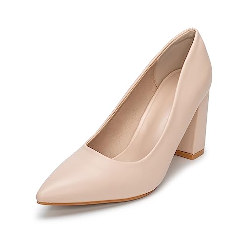 Damen Pumps mit Absatz Elegant Damen Pumps mit Hohem Blockabsatz Hochzeits-Pumps Matt Beige 40 von Ophestin