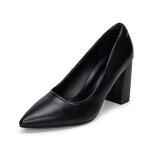 Damen Pumps mit Absatz Elegant Damen Pumps mit Hohem Blockabsatz Hochzeits-Pumps Matt Schwarz 39 von Ophestin