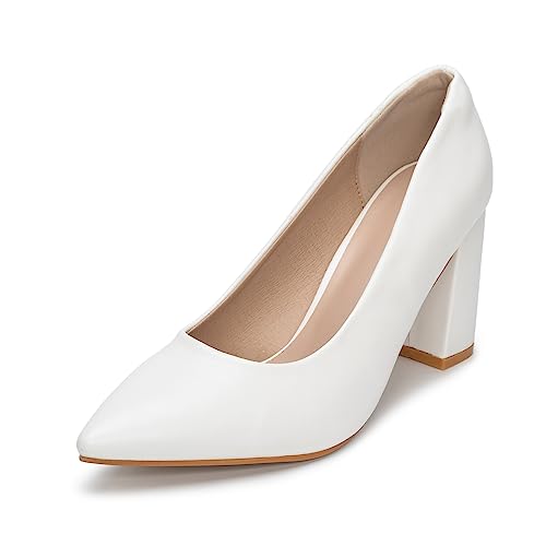 Damen Pumps mit Absatz Elegant Damen Pumps mit Hohem Blockabsatz Hochzeits-Pumps Matt Weiß 40 von Ophestin